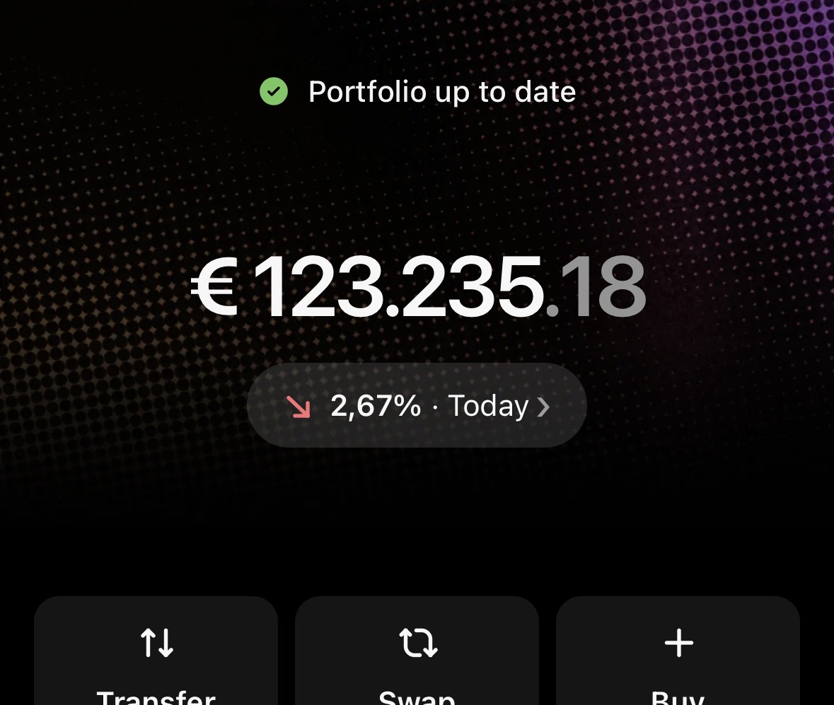 Portfolio balance showing funds ready to cash out or trade